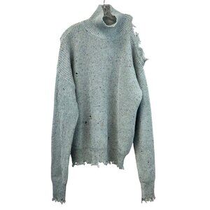 Zenana Women’s Distressed Mock Neck Knit Sweater Blue/Multi Size XS